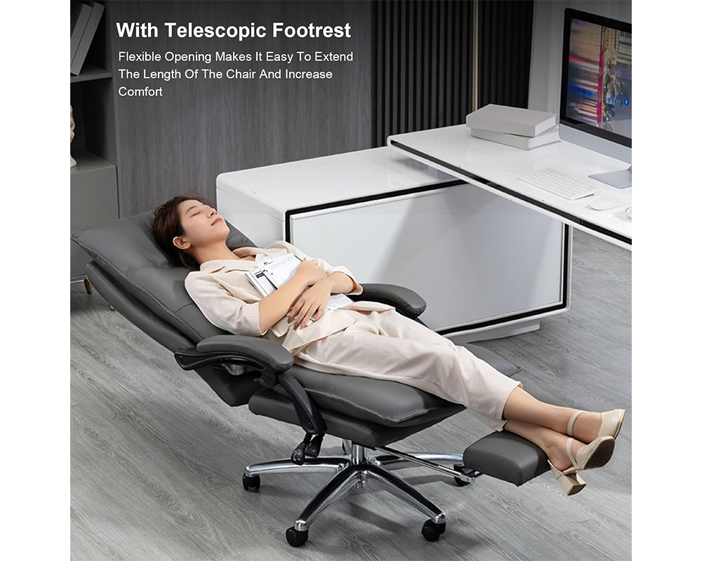 Office Chair Ergonomic Leather Reclining Office Chair with Footrest