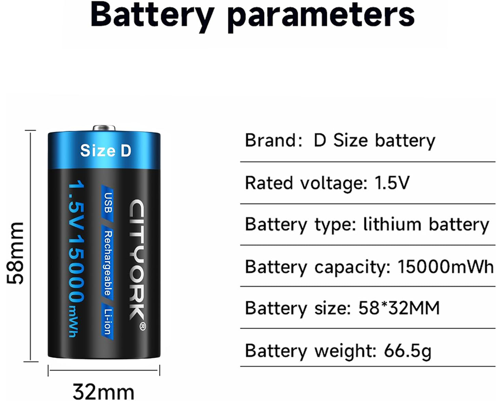 4 Pack Rechargeable D Batteries