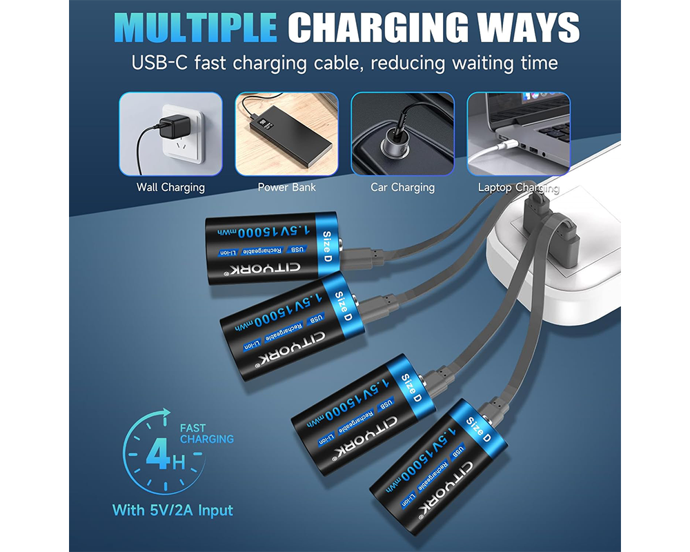 4 Pack Rechargeable D Batteries