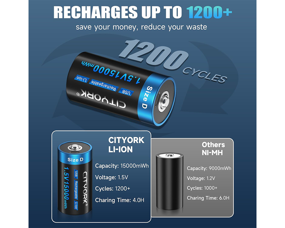4 Pack Rechargeable D Batteries