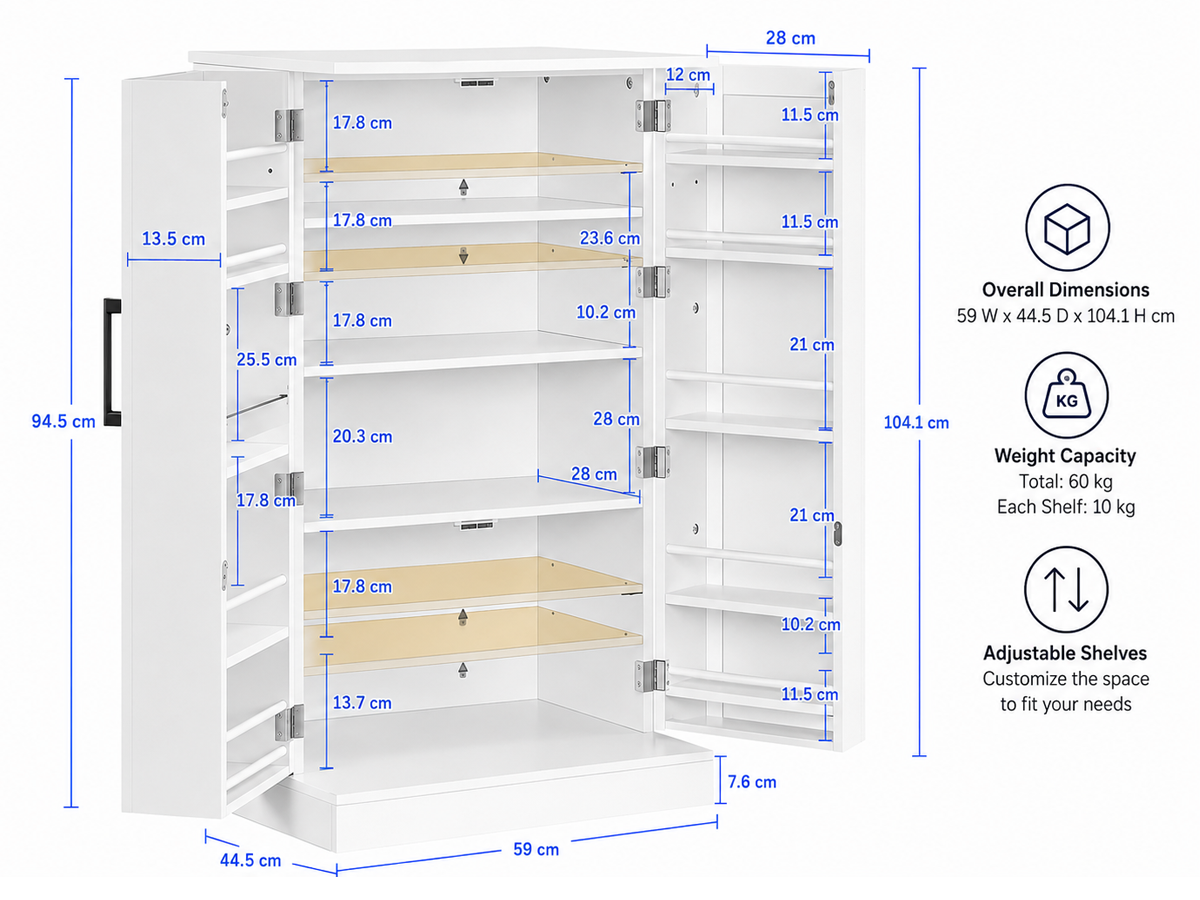 Kitchen Pantry Storage Cabinet with Adjustable Shelves