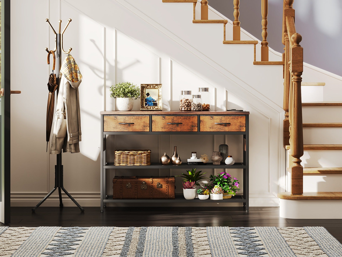 Console Table with 3 Drawers Industrial Entryway Hall Table with Storage Drawers