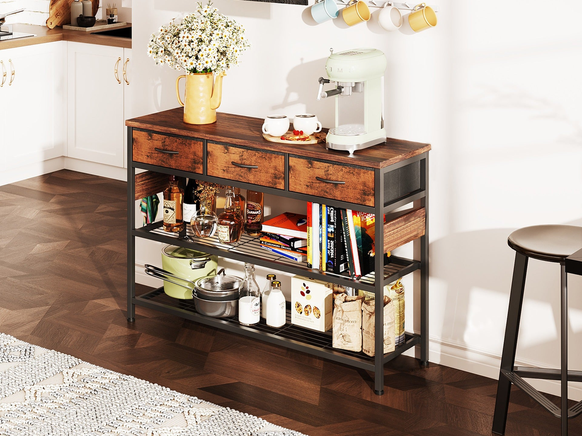Console Table with 3 Drawers Industrial Entryway Hall Table with Storage Drawers