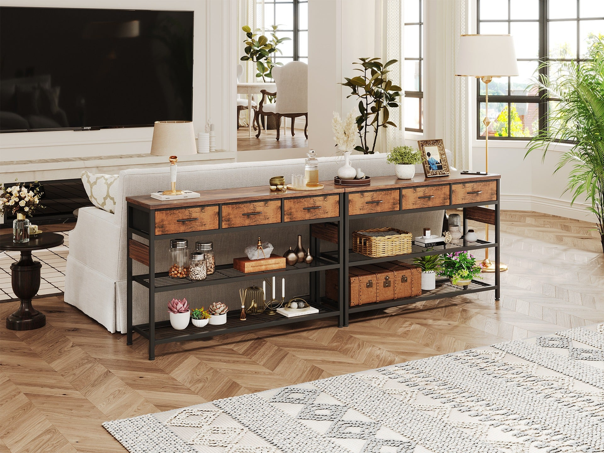 Console Table with 3 Drawers Industrial Entryway Hall Table with Storage Drawers