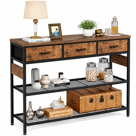 Console Table with 3 Drawers Industrial Entryway Hall Table with Storage Drawers