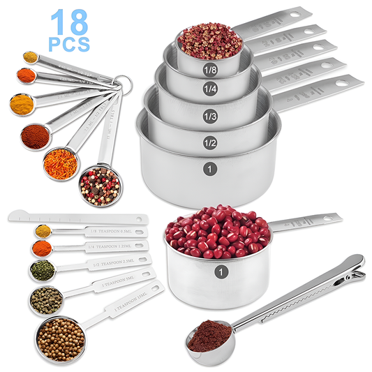 Measuring Cups and Spoons Set 18 Piece Stainless Steel Kitchen Set