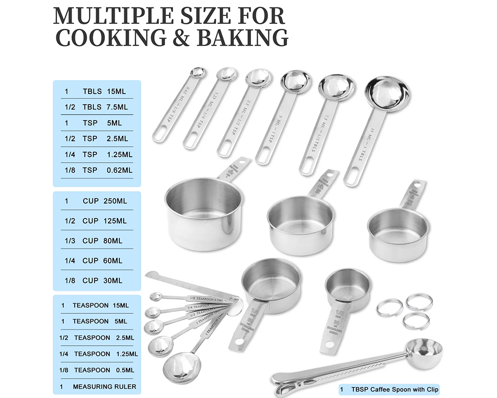 Measuring Cups and Spoons Set 18 Piece Stainless Steel Kitchen Set