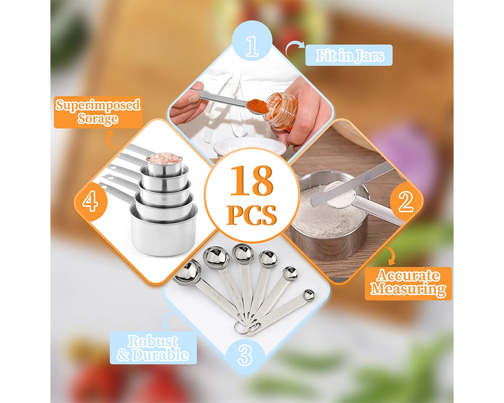 Measuring Cups and Spoons Set 18 Piece Stainless Steel Kitchen Set
