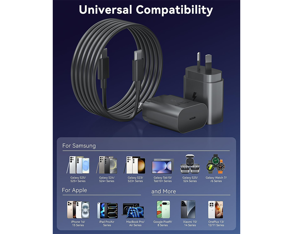 25W Fast Charger USB C Charger Type C Fast Charging Wall Adapter with 1m Cable