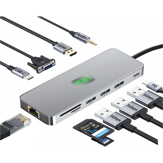 Laptop Docking Station 11 in 1 4K USB C Hub with HDMI DisplayPort Ethernet PD Charging