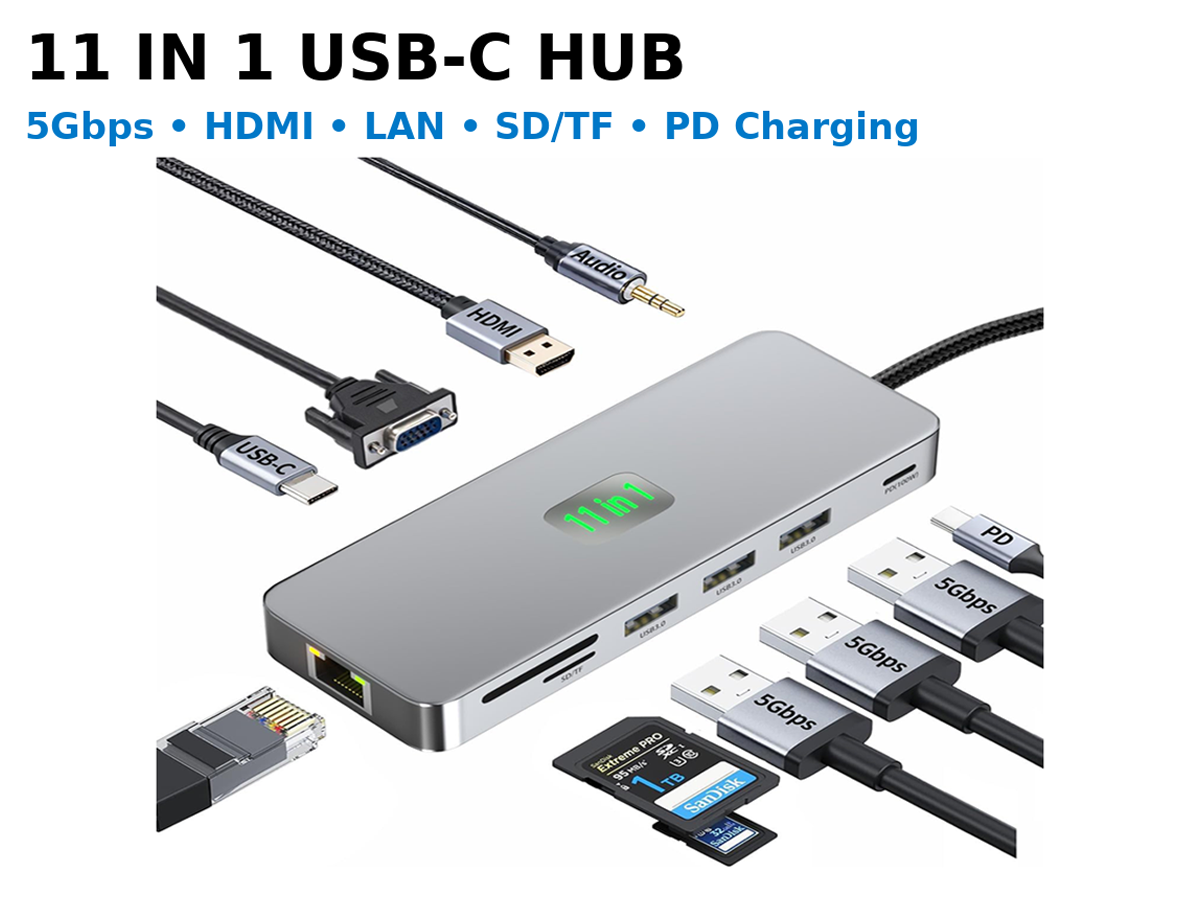 Laptop Docking Station 11 in 1 4K USB C Hub with HDMI DisplayPort Ethernet PD Charging
