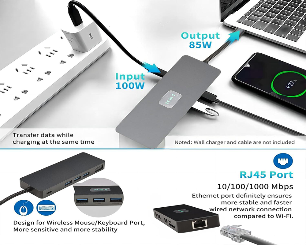 Laptop Docking Station 11 in 1 4K USB C Hub with HDMI DisplayPort Ethernet PD Charging