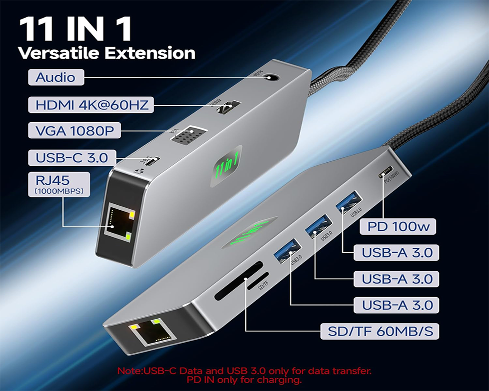 Laptop Docking Station 11 in 1 4K USB C Hub with HDMI DisplayPort Ethernet PD Charging
