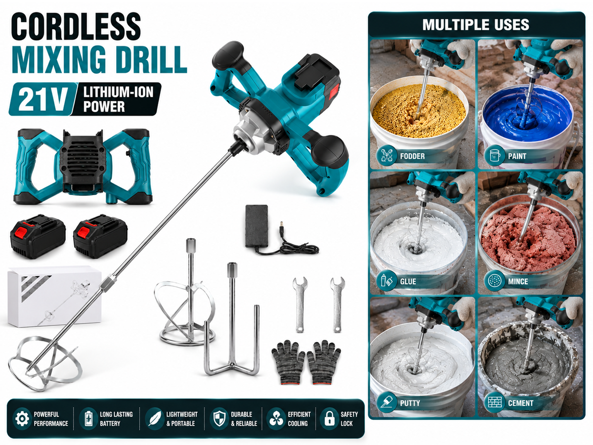 Cordless Cement Mixer Portable Mortar Mixing Tool Makita 21V Compatible