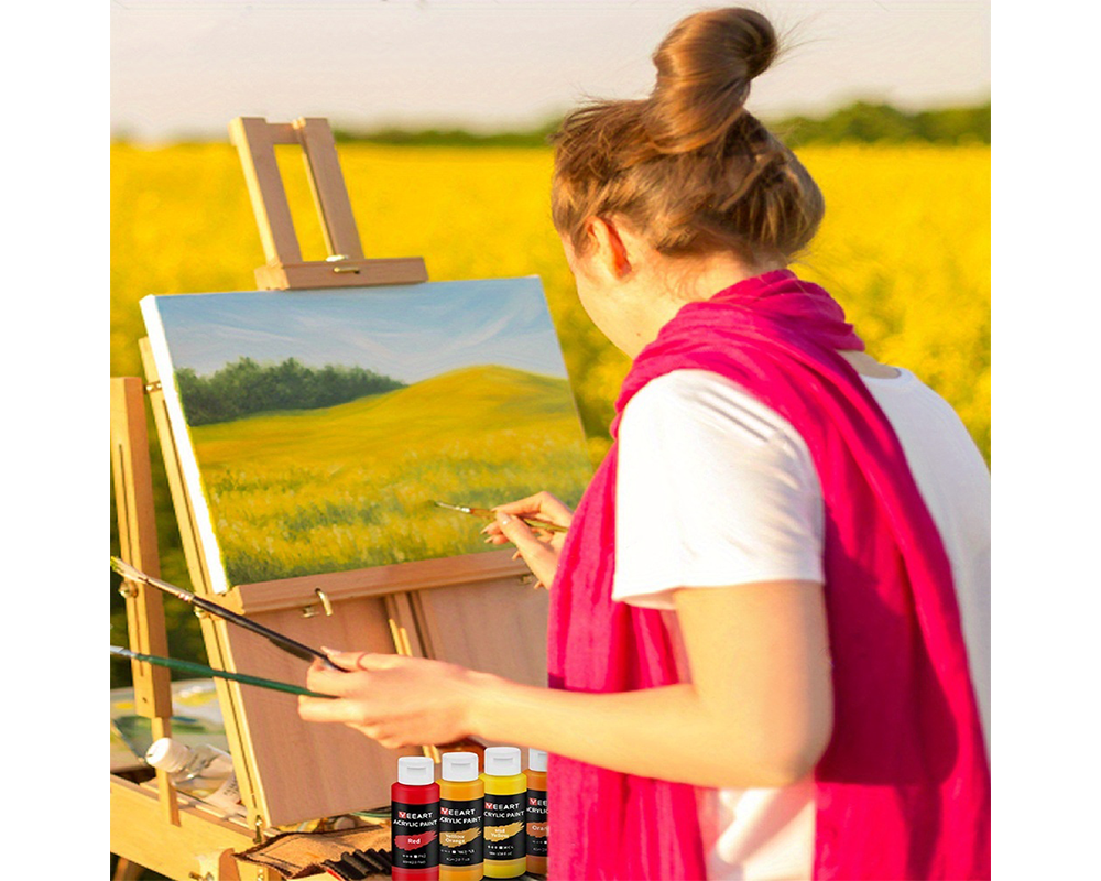 Acrylic Paint Set 24 Colors Painting Kit with Brushes and Color Dish