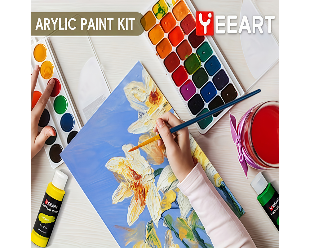 Acrylic Paint Set 24 Colors Painting Kit with Brushes and Color Dish
