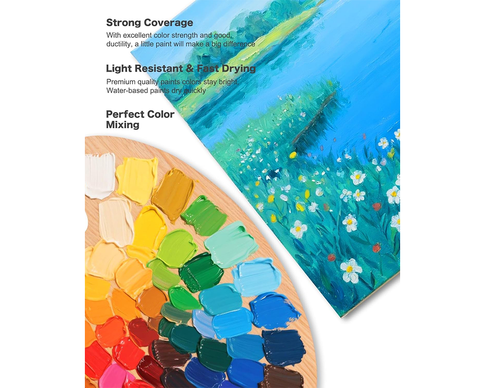 Acrylic Paint Set 24 Colors Painting Kit with Brushes and Color Dish