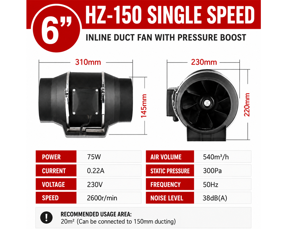 Inline Extractor Fan Exhaust Duct Fan 6 Inch