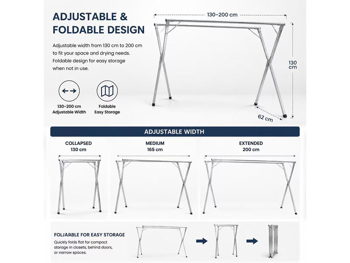 Clothes Drying Rack Foldable Stainless Steel Laundry Drying Stand