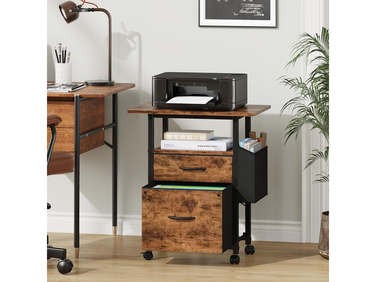 2 Drawer Mobile File Cabinet with Printer Stand Storage Shelf and Side Bag