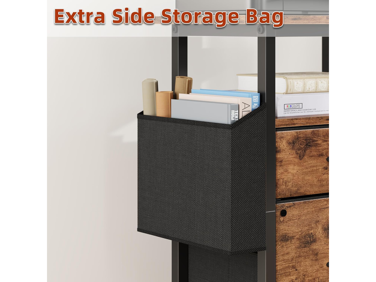 2 Drawer Mobile File Cabinet with Printer Stand Storage Shelf and Side Bag