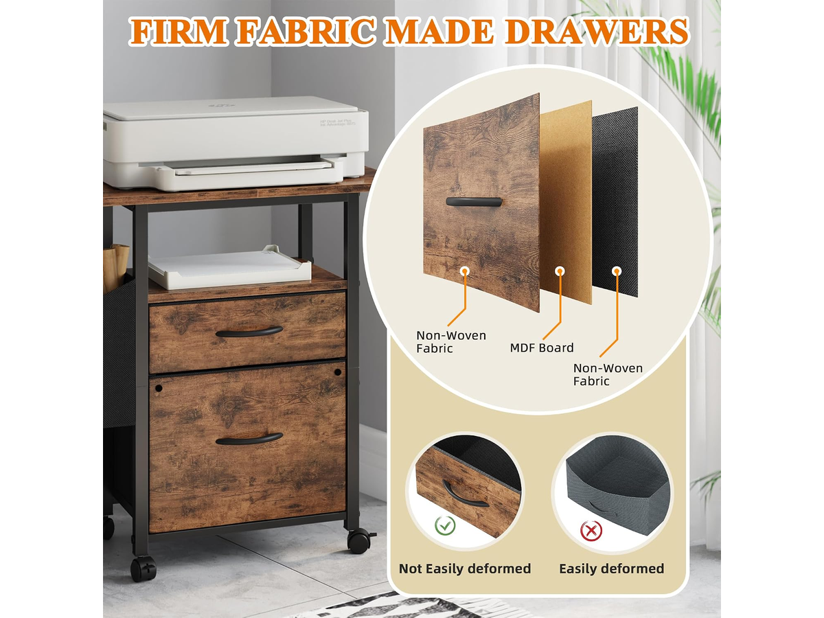 2 Drawer Mobile File Cabinet with Printer Stand Storage Shelf and Side Bag