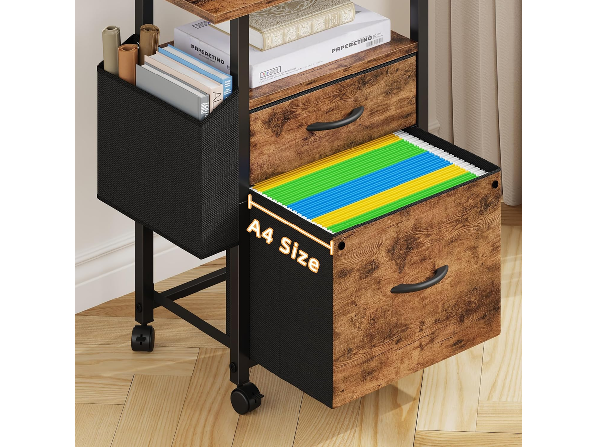 2 Drawer Mobile File Cabinet with Printer Stand Storage Shelf and Side Bag