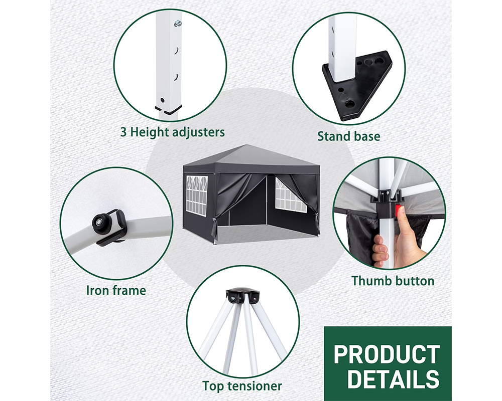 Foldable Outdoor Pop Up Gazebo 3x3M with Side Panels