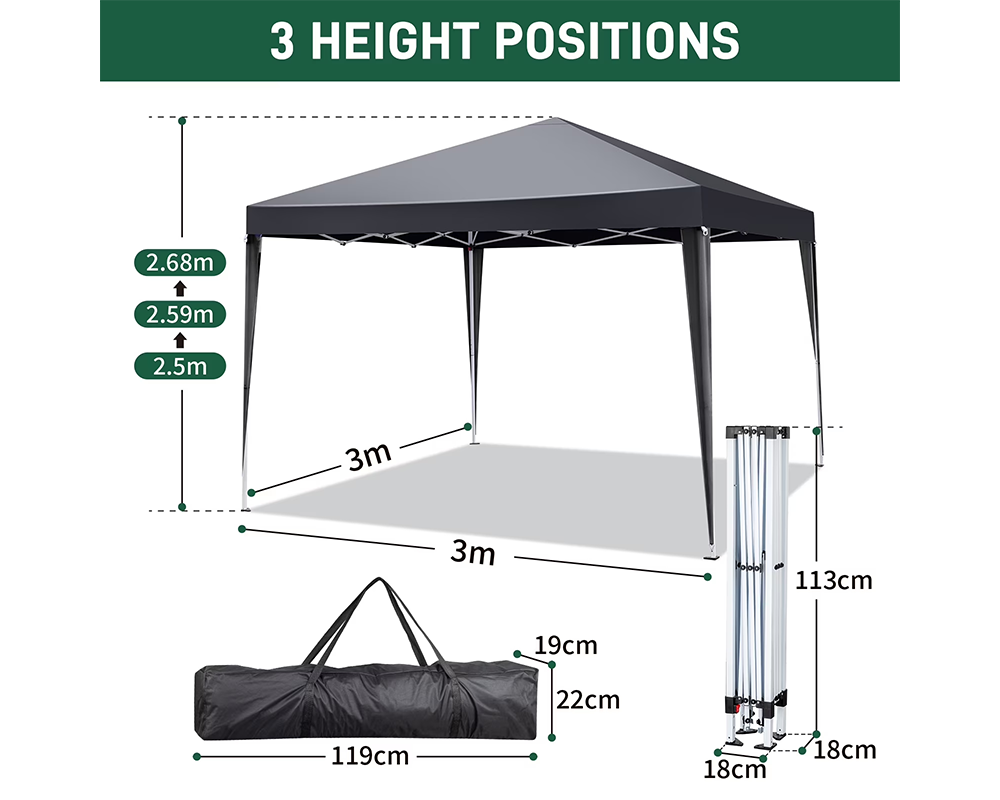 Foldable Outdoor Pop Up Gazebo 3x3M with Side Panels