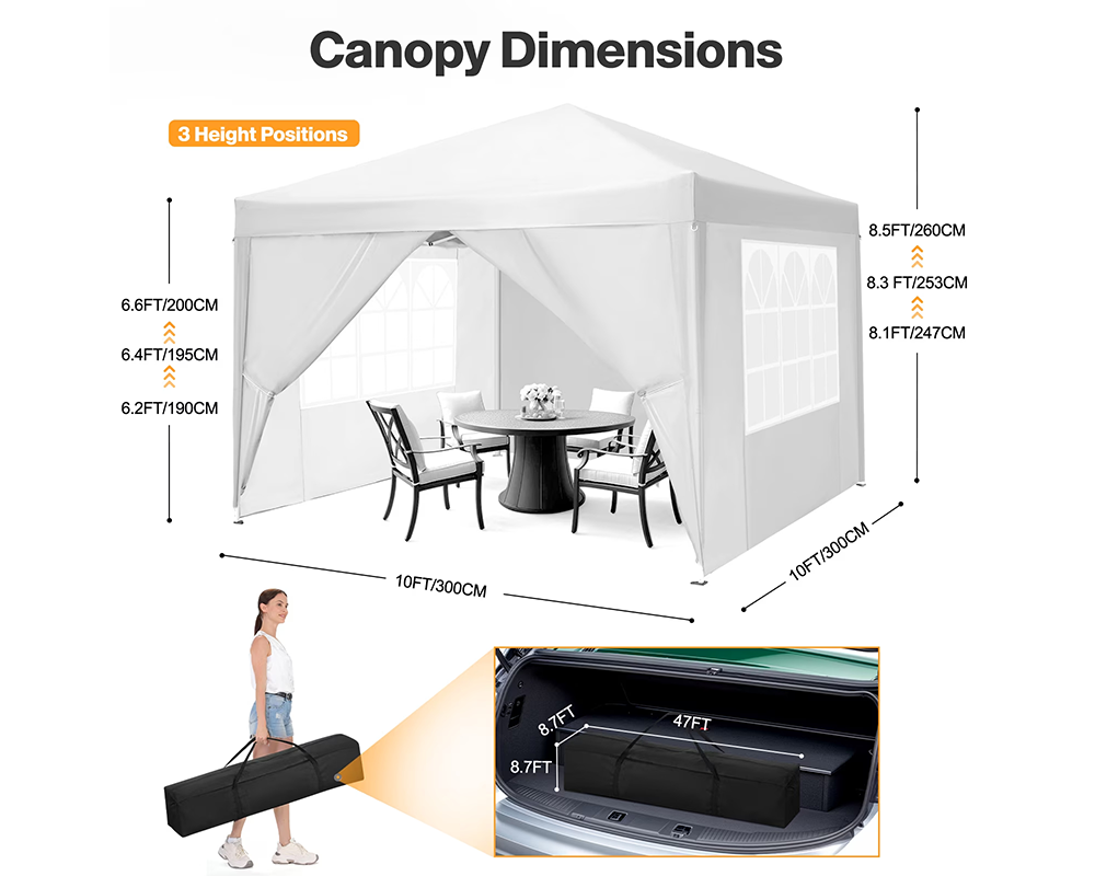 Foldable Outdoor Pop Up Gazebo 3x3M with Side Panels