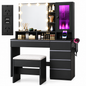 Dressing Table With Mirror LED Lights 6 Drawers Storage Stool Power Outlet