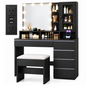 Dressing Table With Mirror LED Lights 6 Drawers Storage Stool Power Outlet