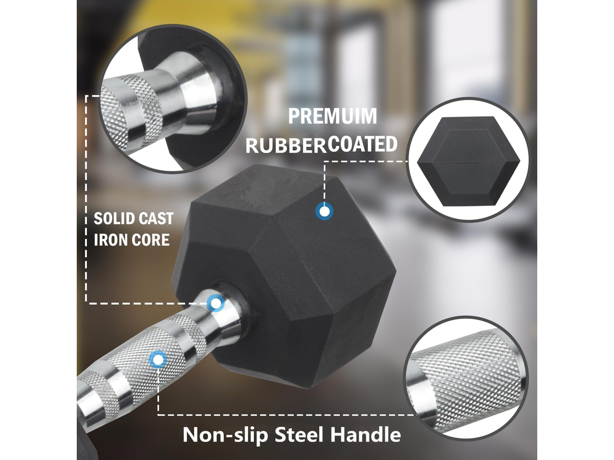 15kg Rubber Hex Dumbbells Heavy Duty Cast Iron Free Weights for Home Gym & Strength Training