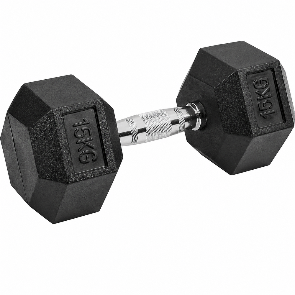 15kg Rubber Hex Dumbbell Heavy Duty Cast Iron Free Weight for Home Gym