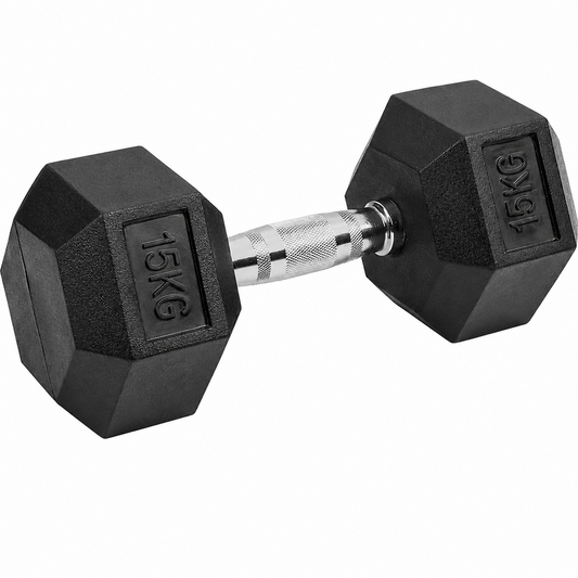 15kg Rubber Hex Dumbbell Heavy Duty Cast Iron Free Weight for Home Gym