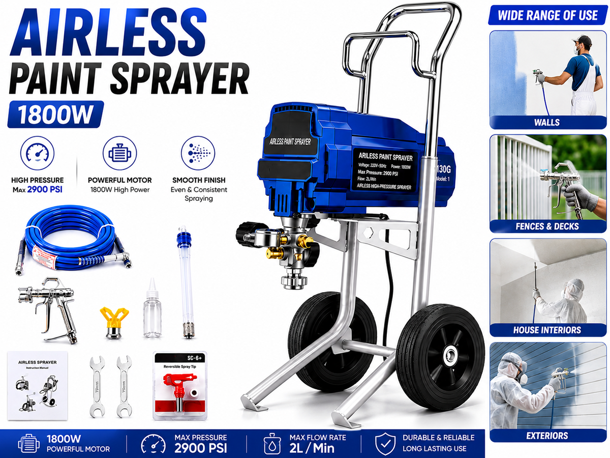 Airless Paint Sprayer 1800W Electric Paint Spray Machine 2900 PSI High Pressure Paint Sprayer