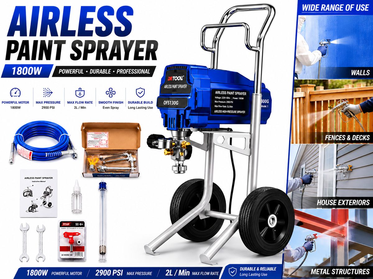 Airless Paint Sprayer 1800W Electric Paint Spray Machine 2900 PSI High Pressure Paint Sprayer