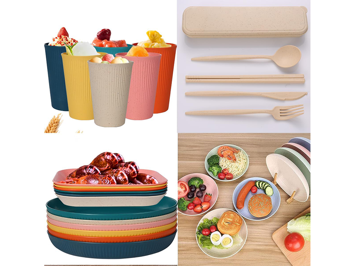 54 Piece Camping Crockery Set Reusable Outdoor Dining Tableware Set