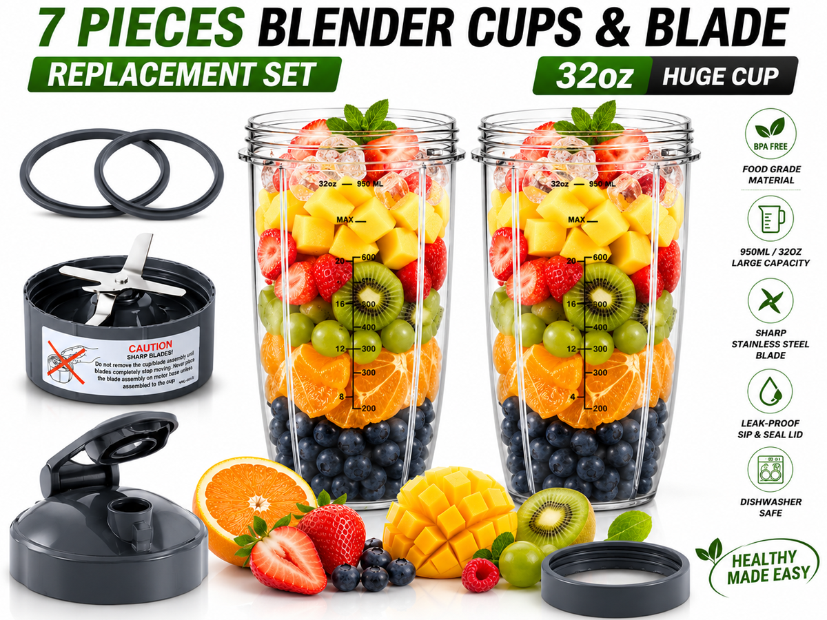 Nutribullet Blender Cups Blade Replacement Set 7 Piece Accessory Kit
