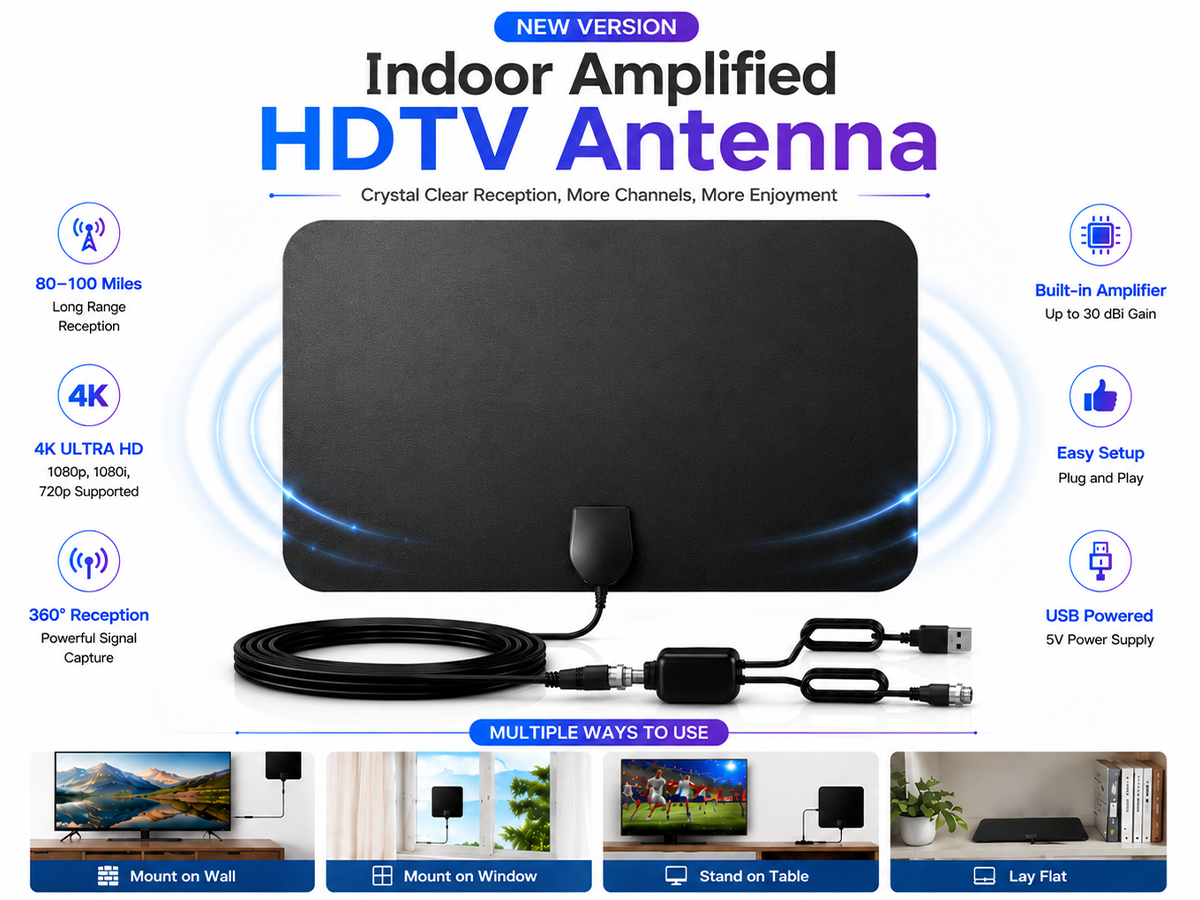 Freeview TV Antenna Amplified Indoor Digital HDTV Aerial