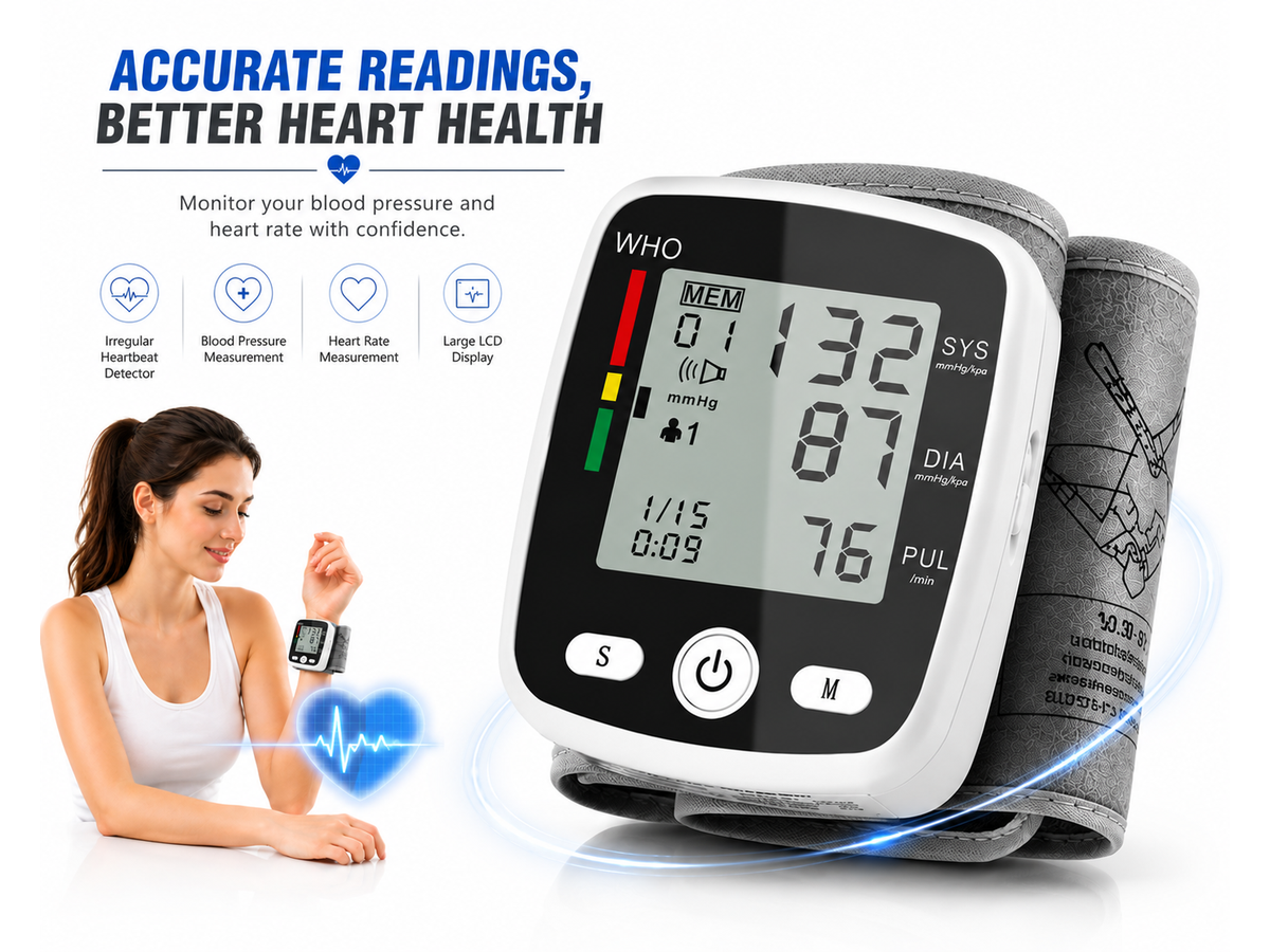 Blood Pressure Monitor Automatic Wrist BP Monitor with USB Charging