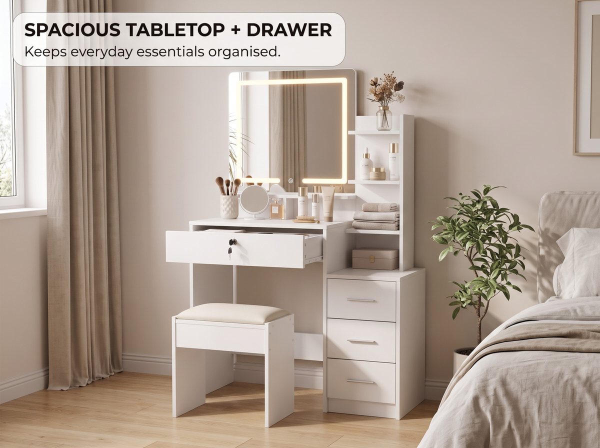 Dressing Table with LED Mirror Cushioned Stool