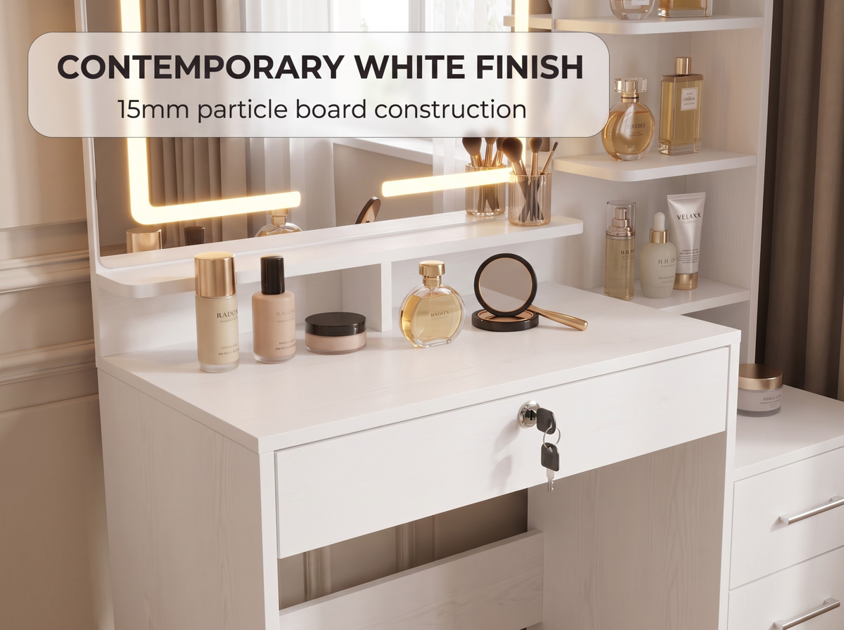 Dressing Table with LED Mirror Cushioned Stool