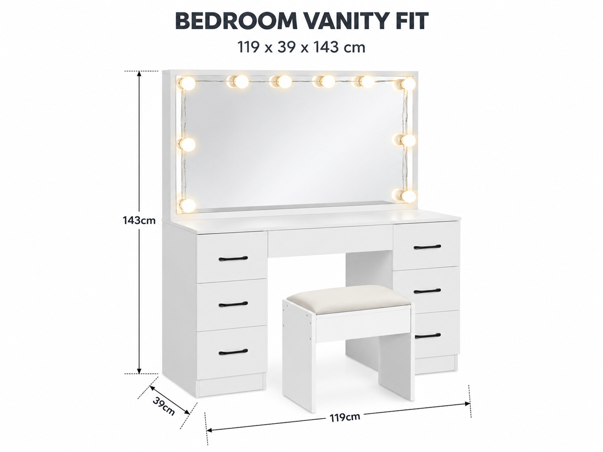 Dressing Table With Mirror and Stool Set LED Mirror Storage Drawers