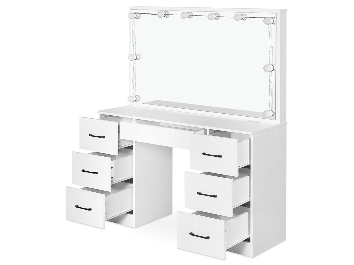 Dressing Table With Mirror and Stool Set LED Mirror Storage Drawers