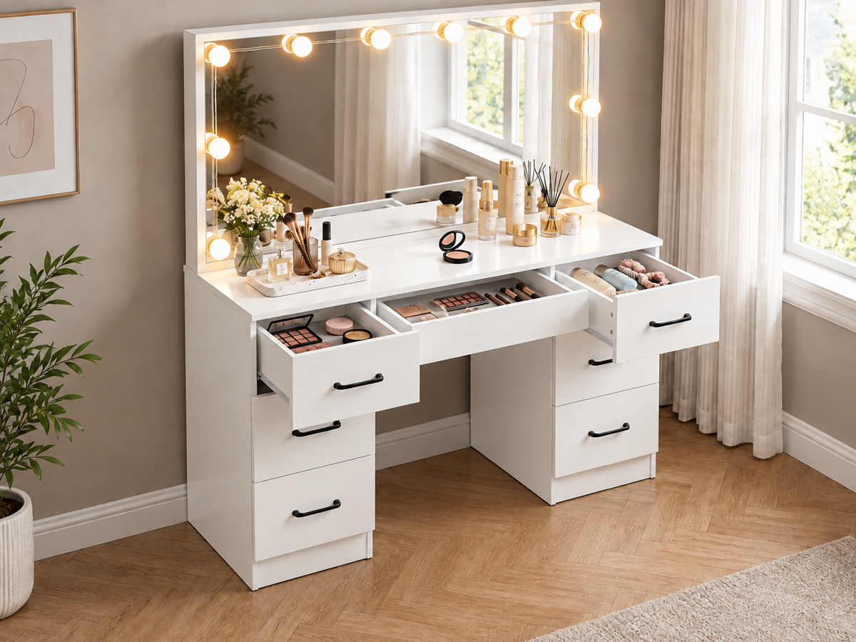Dressing Table With Mirror LED Mirror Storage Drawers