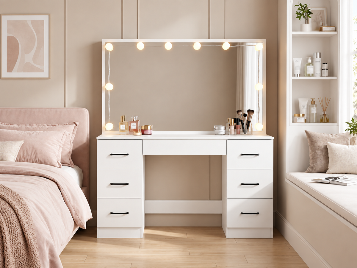Dressing Table With Mirror LED Mirror Storage Drawers