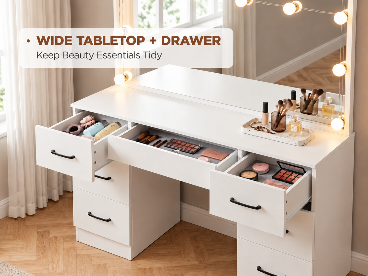 Dressing Table With Mirror LED Mirror Storage Drawers