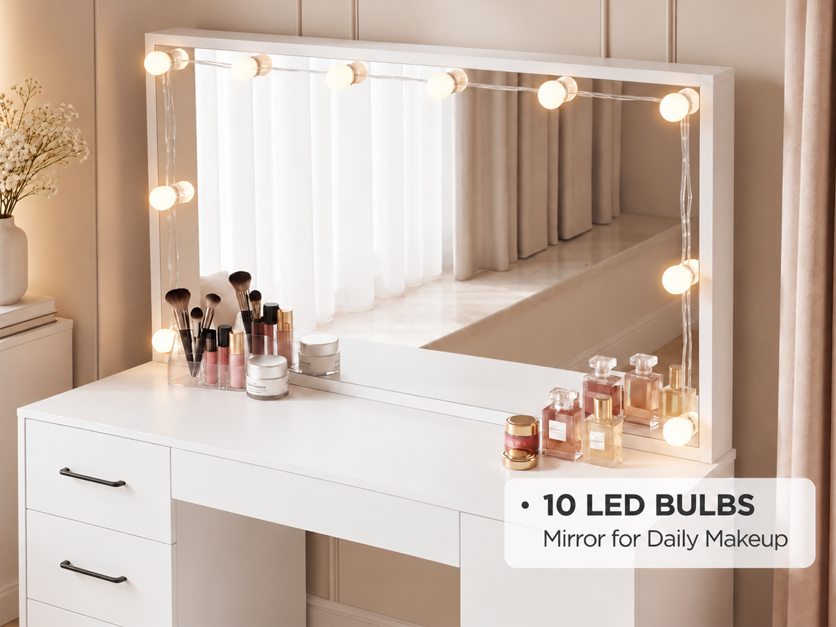 Dressing Table With Mirror LED Mirror Storage Drawers