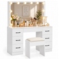 Dressing Table With Mirror and Stool Set LED Mirror Storage Drawers